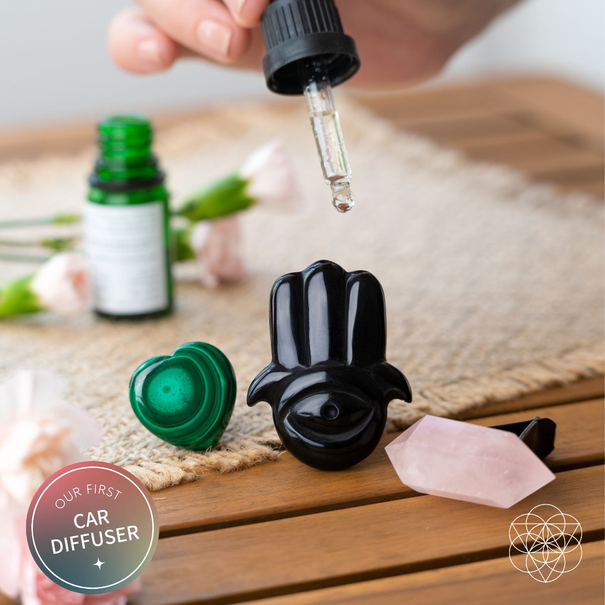 Hamsa Hand Aromatherapy Crystal Car Kit – Safe Travels