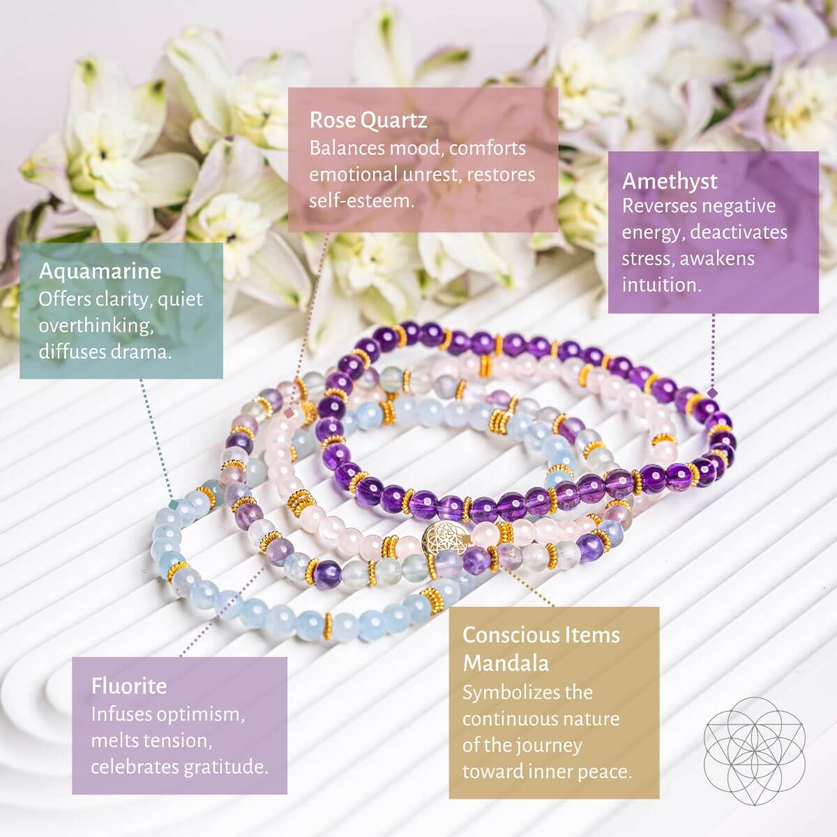 Anxiety-Free Crystal Bracelet Set of 4 – Soothing Calm